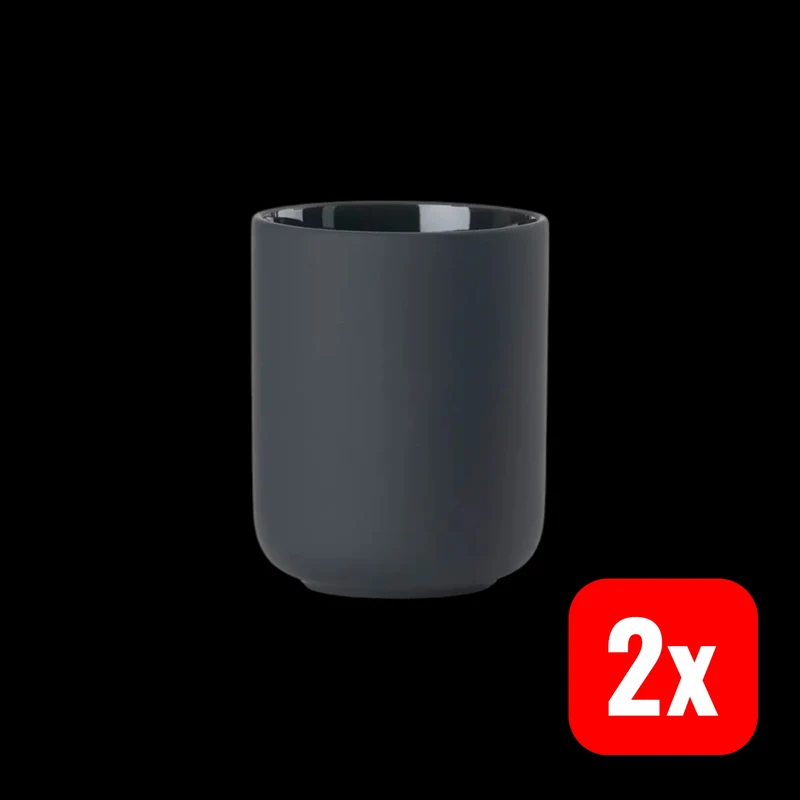 2x B-Ware Zone Denmark Zahnputzbecher Becher Badezimmer schwarz Steingut Soft 2 STÜCK