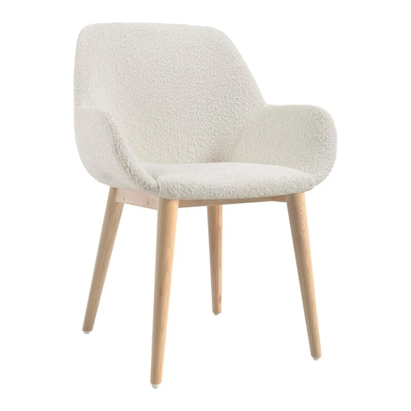 B-Ware Kave Home Esszimmerstuhl Sessel Stuhl Weiß Bouclé Eschenholz SIEHE TEXT/FOTO670