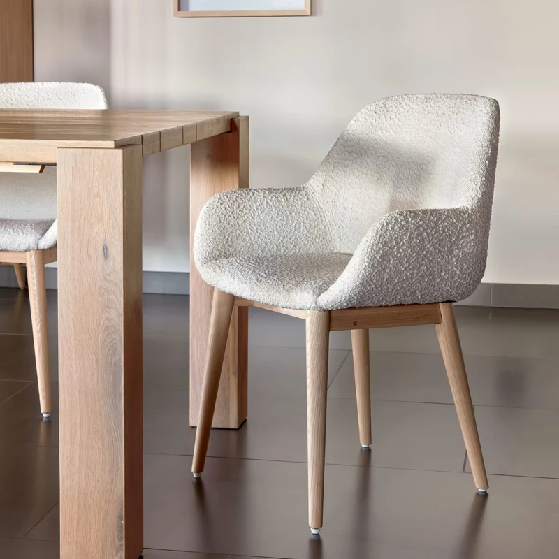 B-Ware Kave Home Esszimmerstuhl Sessel Stuhl Weiß Bouclé Eschenholz SIEHE TEXT/FOTO670