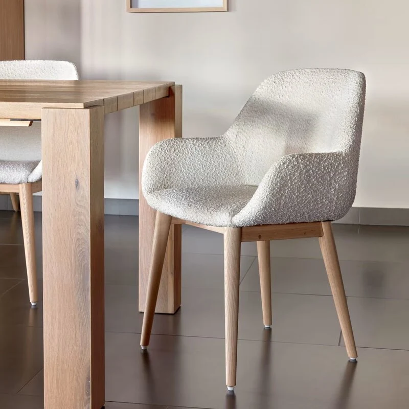 B-Ware Kave Home Esszimmerstuhl Sessel Stuhl Weiß Bouclé Eschenholz SIEHE TEXT/FOTO670