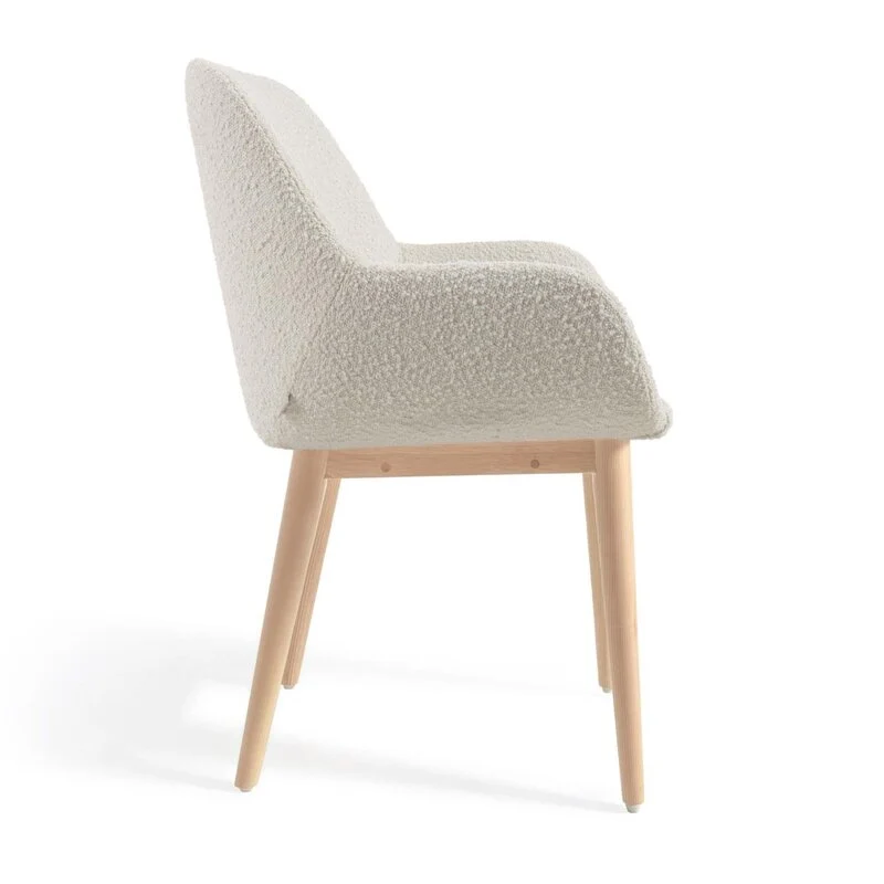 B-Ware Kave Home Esszimmerstuhl Sessel Stuhl Weiß Bouclé Eschenholz SIEHE TEXT/FOTO670