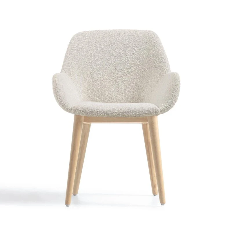 B-Ware Kave Home Esszimmerstuhl Sessel Stuhl Weiß Bouclé Eschenholz SIEHE TEXT/FOTO670