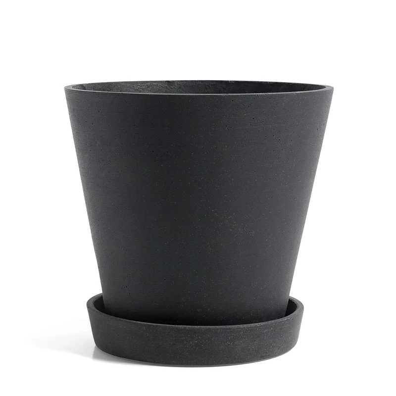 B-Ware HAY Blumentopf Pflanzgefäß Topf schwarz XL Untersetzer Gartentopf Polyresin