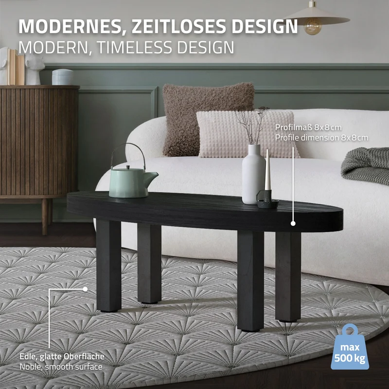 4er Set Tischbeine I-Design 42cm Industrial Tischgestell aus pulverbeschichteter Stahl, Profil 8x8cm, höhenverstellbare Möbelfüße ML-Design