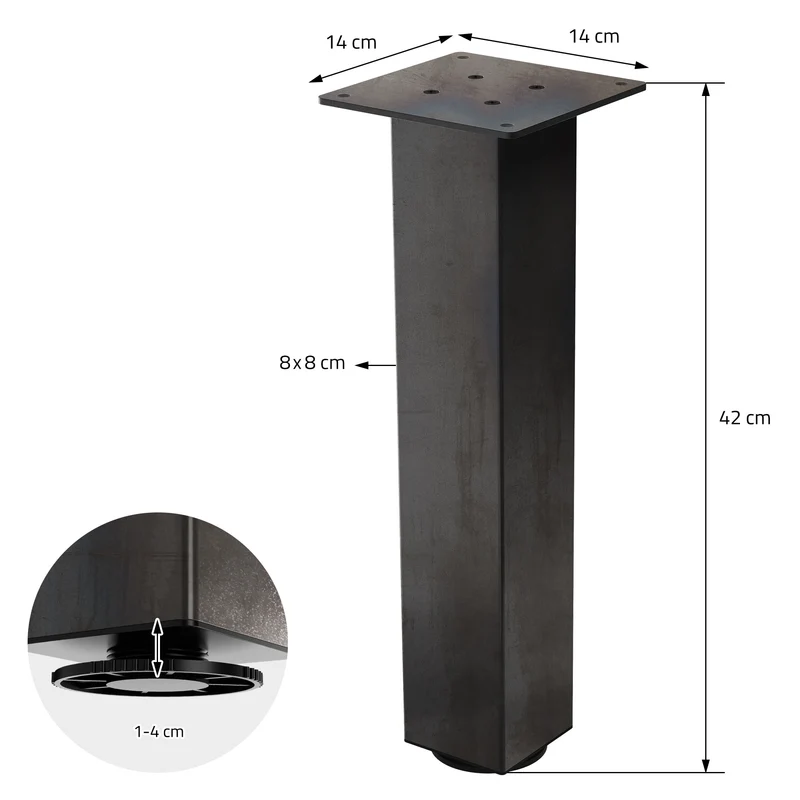 4er Set Tischbeine I-Design 42cm Industrial Tischgestell aus pulverbeschichteter Stahl, Profil 8x8cm, höhenverstellbare Möbelfüße ML-Design