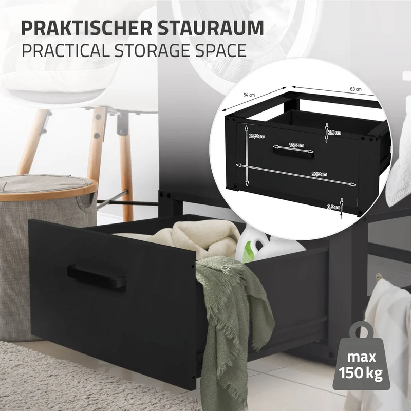 Waschmaschinen Untergestell Unterschrank 63x54x31 cm mit Schublade in Schwarz ML-Design