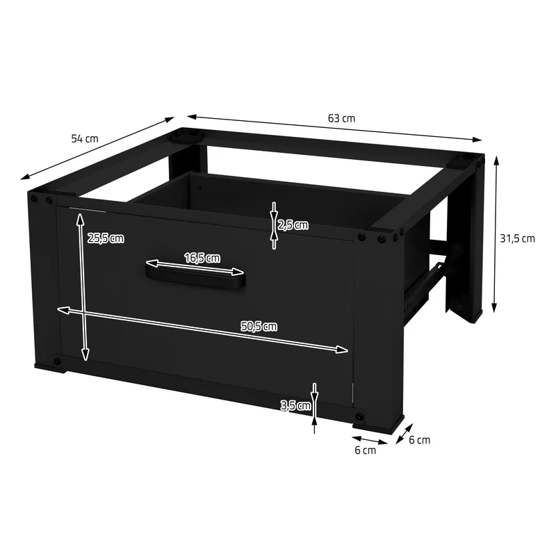 Waschmaschinen Untergestell Unterschrank 63x54x31 cm mit Schublade in Schwarz ML-Design