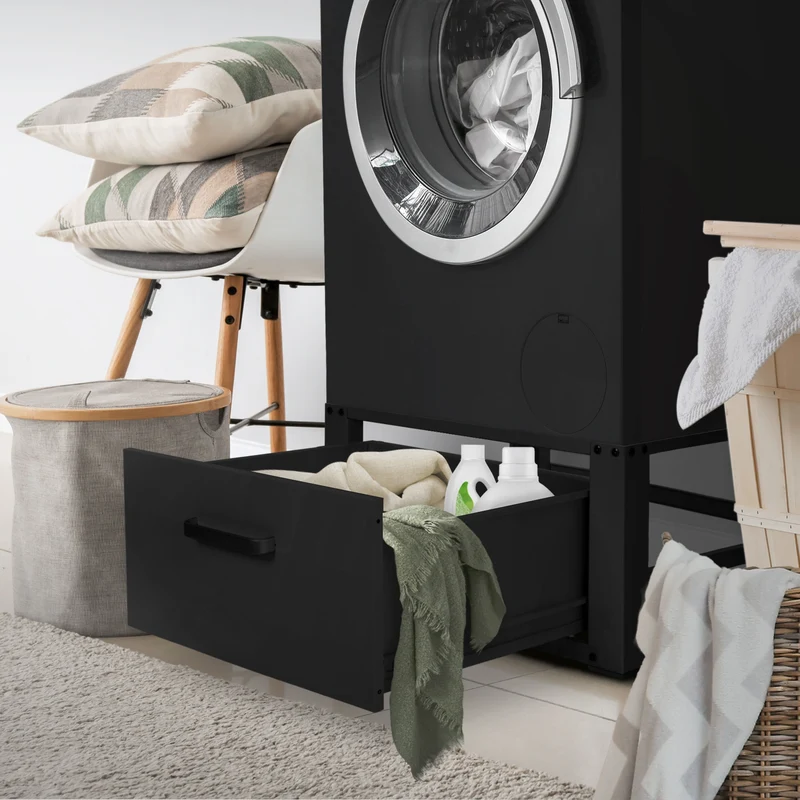 Waschmaschinen Untergestell Unterschrank 63x54x31 cm mit Schublade in Schwarz ML-Design