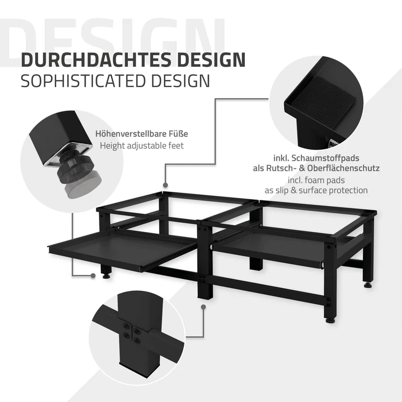 Waschmaschinen Untergestell Unterschrank doppel 127x54,5x37 cm mit ausziehbarer Ablage in Schwarz ML-Design