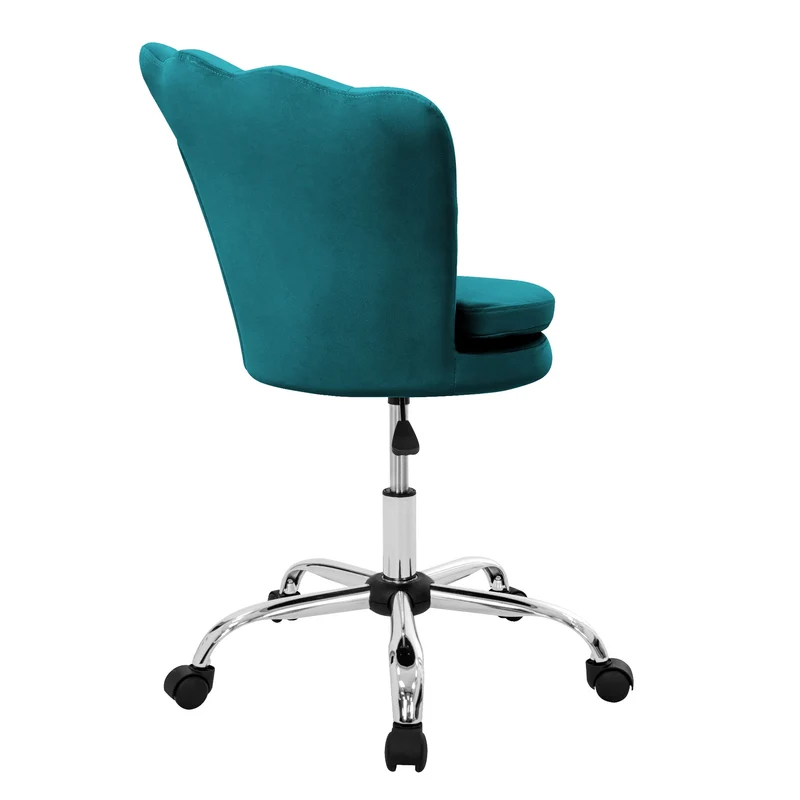 Bürostuhl mit Rollen und Rückenlehne Muscheldesign 68x68 cm Petrol aus Samt Schminktisch Stuhl ML-Design