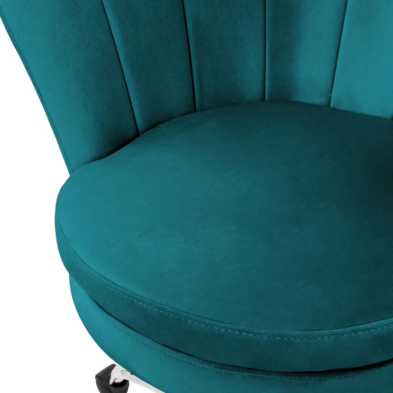 Bürostuhl mit Rollen und Rückenlehne Muscheldesign 68x68 cm Petrol aus Samt Schminktisch Stuhl ML-Design