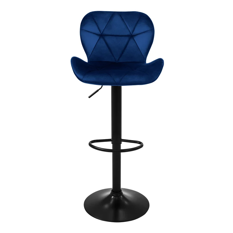 4er Set Barhocker Blau Samtbezug mit Rückenlehne und Fußstütze höhenverstellbar 59-79cm ML-Design