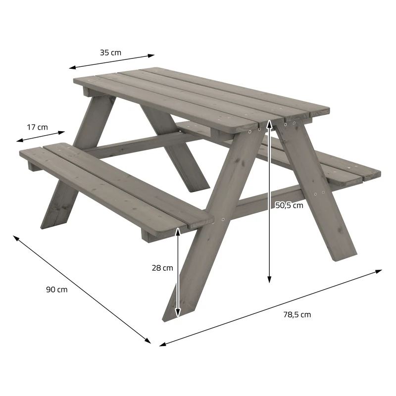 Kindersitzgarnitur Picknicktisch für 4 Kinder Grau aus Massivholz ab 2 Jahren Spielsitzgruppe draußen ML-Design