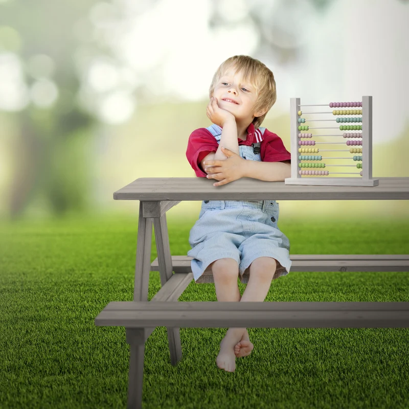 Kindersitzgarnitur Picknicktisch für 4 Kinder Grau aus Massivholz ab 2 Jahren Spielsitzgruppe draußen ML-Design