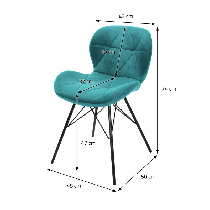 Esszimmerstühle mit Rückenlehne 2er Set Türkis Samtbezug mit Metallbeinen ML-Design