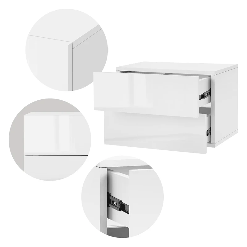 Nachttisch mit zwei Schubladen 42x29x30 cm Weiß glänzend ML-Design