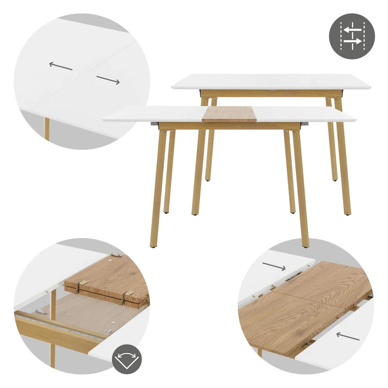 Esstisch ausziehbar in Weiß 110-140x75 cm aus Holz Esszimmertisch für 4-6 Personen ML-Design