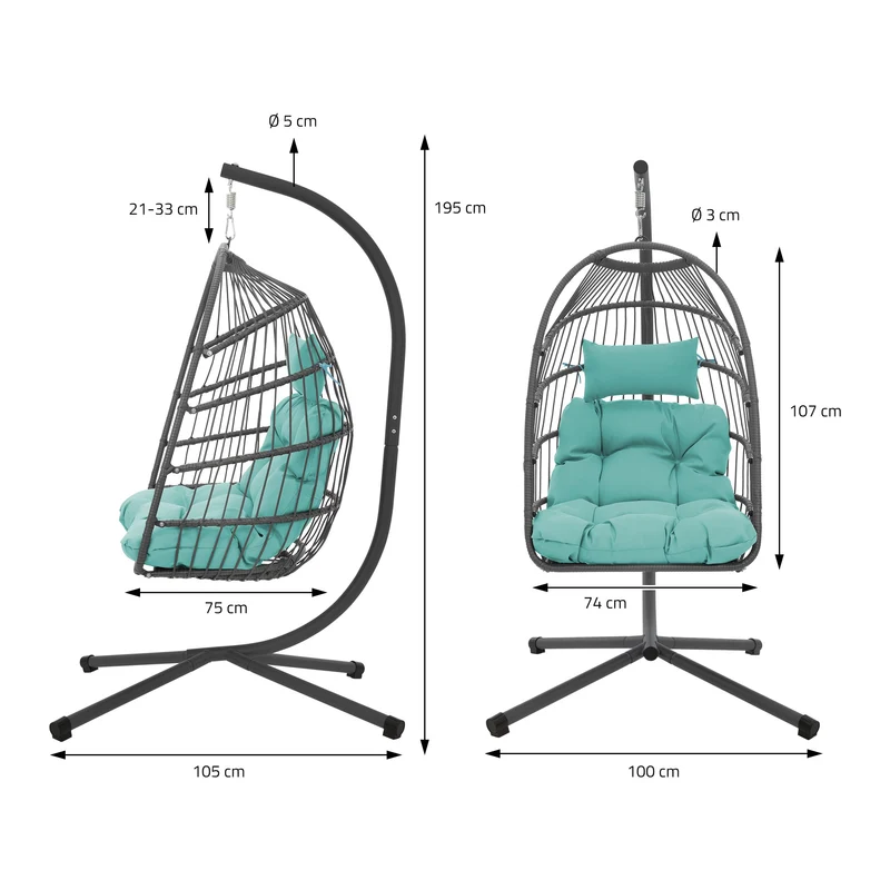 Hängesessel mit Gestell und Kissen Türkisgrün aus Stahl inkl. Abdeckung ML-Design
