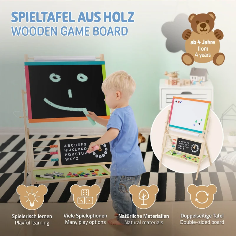 3 in 1 Kindertafel zum Spielen 70x47x100 cm Natur/Schwarz aus Holz Joyz