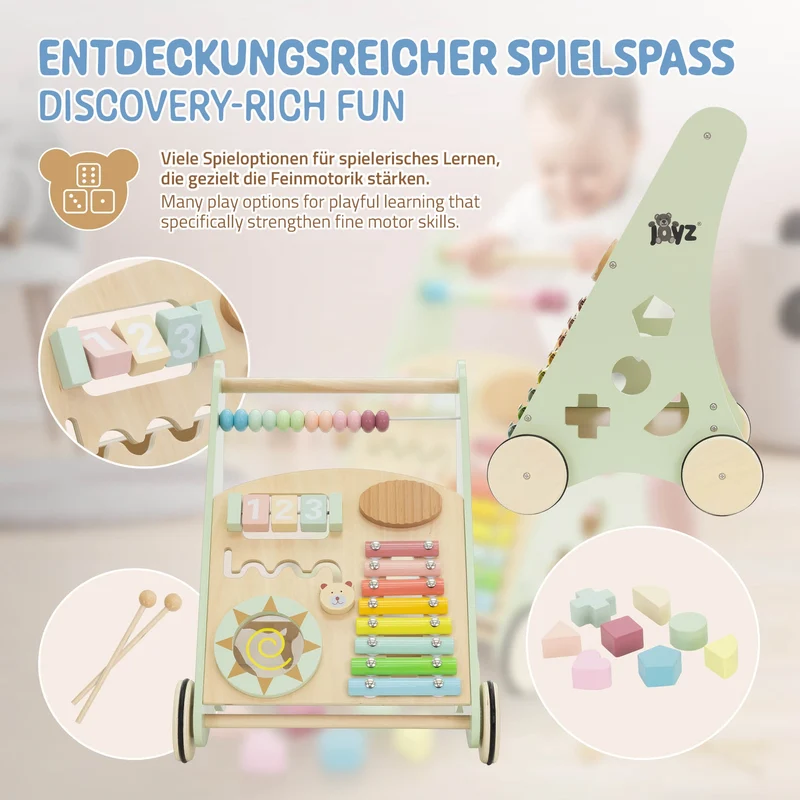 Laufwagen mit Activity Center 36x32x46 cm Grün aus Holz Joyz