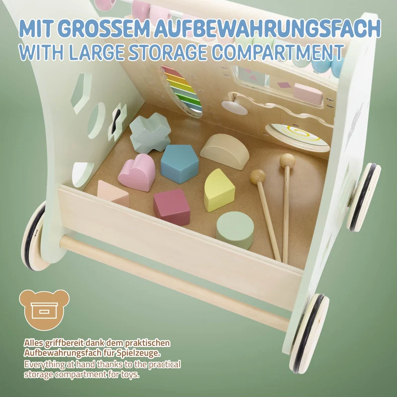 Laufwagen mit Activity Center 36x32x46 cm Grün aus Holz Joyz