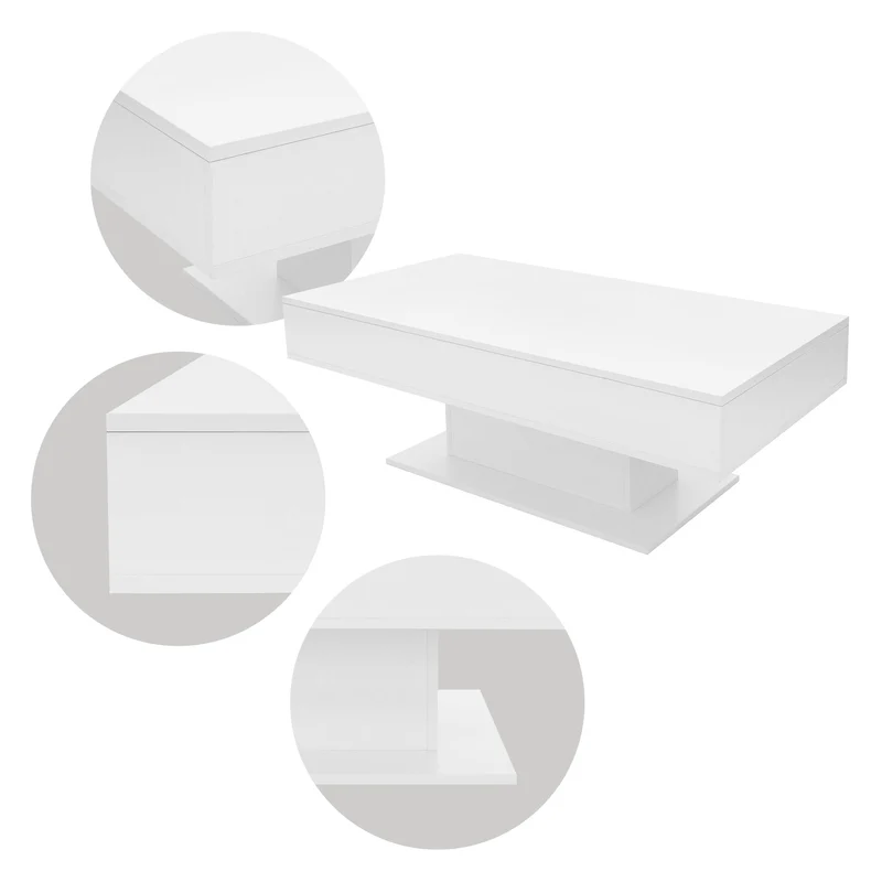 Couchtisch 110x60x40 cm Weiß inkl. 2 Staufächern unter Schiebeplatte ML-Design