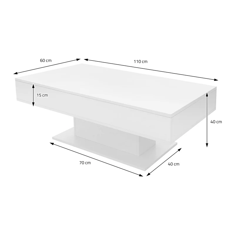 Couchtisch 110x60x40 cm Weiß inkl. 2 Staufächern unter Schiebeplatte ML-Design