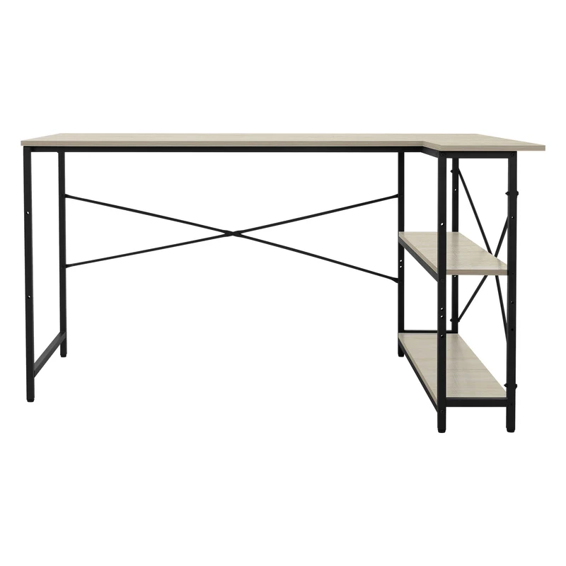 B-Ware Schreibtisch L-Form beidseitig montierbar 140x89x75 cm Eiche mit Regal ML-Design