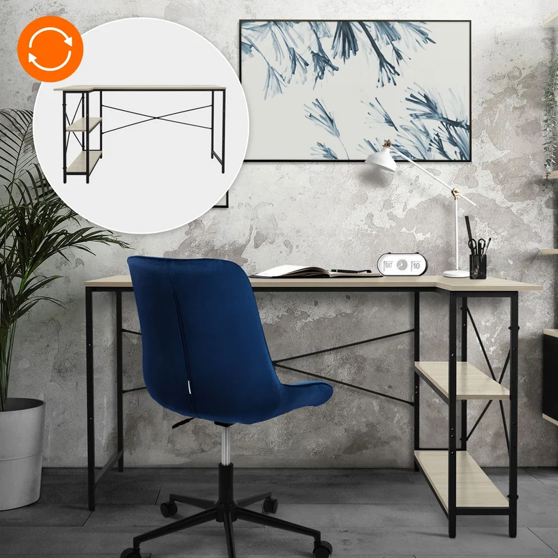 B-Ware Schreibtisch L-Form beidseitig montierbar 140x89x75 cm Eiche mit Regal ML-Design