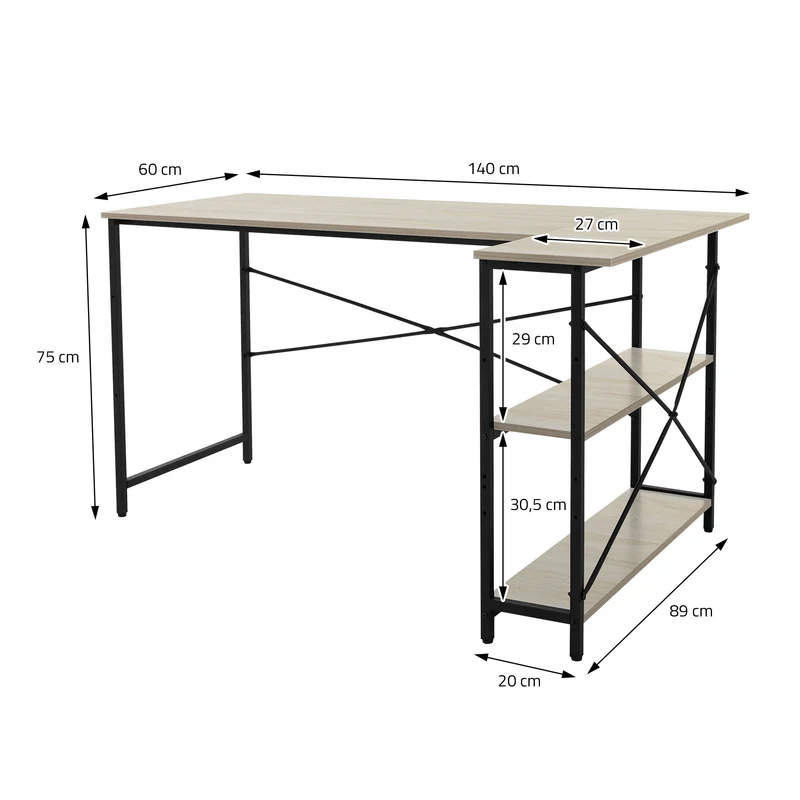B-Ware Schreibtisch L-Form beidseitig montierbar 140x89x75 cm Eiche mit Regal ML-Design