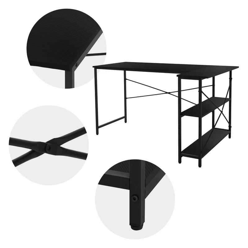 B-Ware Schreibtisch L-Form beidseitig montierbar 140x89x75 cm Carbon mit Regal ML-Design