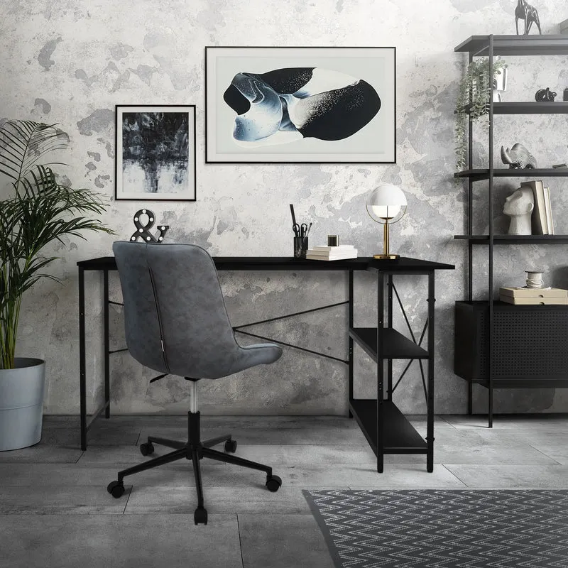 B-Ware Schreibtisch L-Form beidseitig montierbar 140x89x75 cm Carbon mit Regal ML-Design