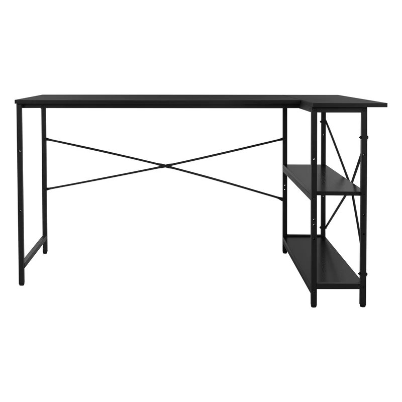 B-Ware Schreibtisch L-Form beidseitig montierbar 140x89x75 cm Schwarz mit Regal ML-Design