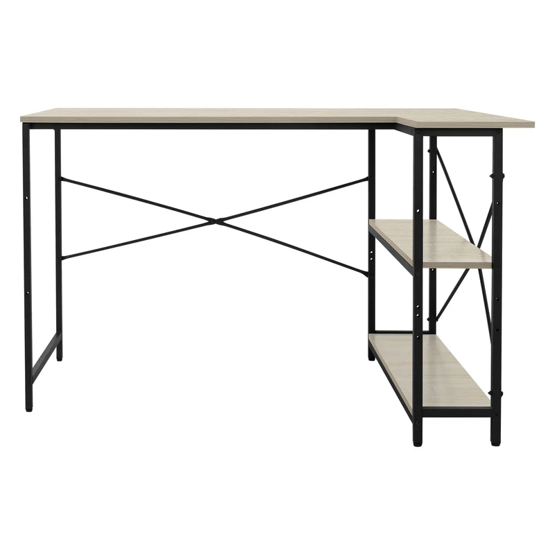 B-Ware Schreibtisch L-Form beidseitig montierbar 120x89x75 cm Eiche mit Regal ML-Design