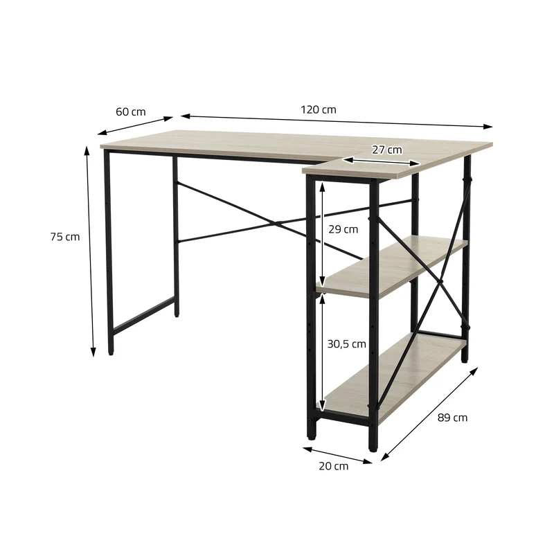 B-Ware Schreibtisch L-Form beidseitig montierbar 120x89x75 cm Eiche mit Regal ML-Design