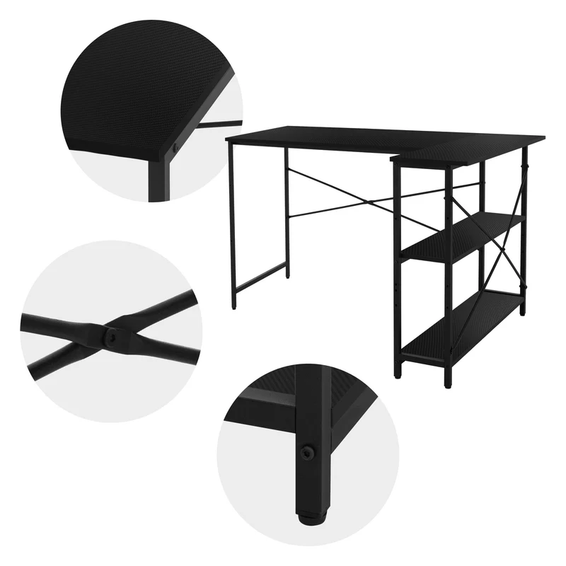 B-Ware Schreibtisch L-Form beidseitig montierbar 120x89x75 cm Carbon mit Regal ML-Design