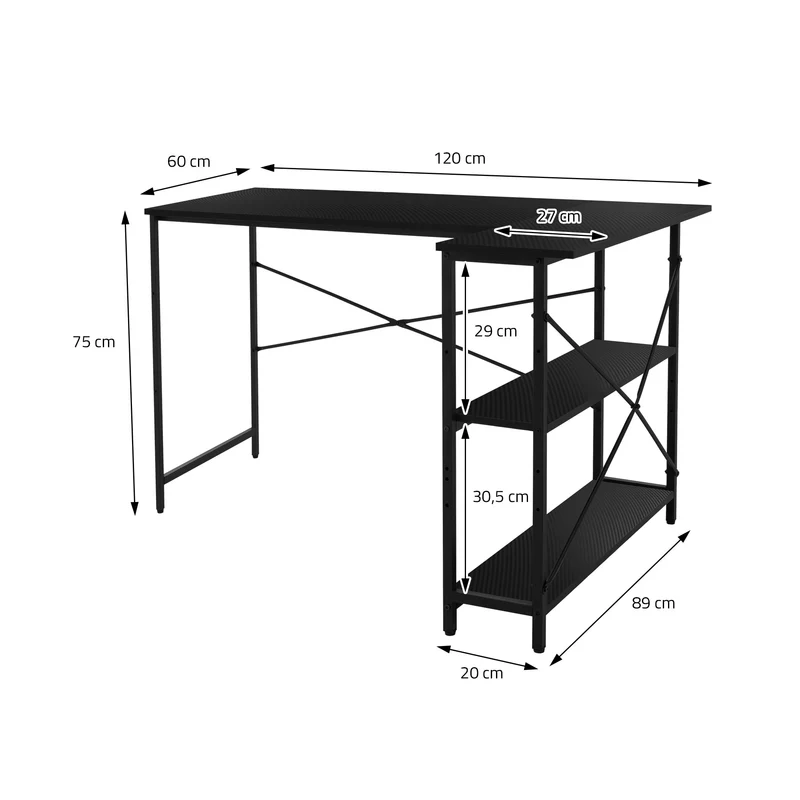 B-Ware Schreibtisch L-Form beidseitig montierbar 120x89x75 cm Carbon mit Regal ML-Design