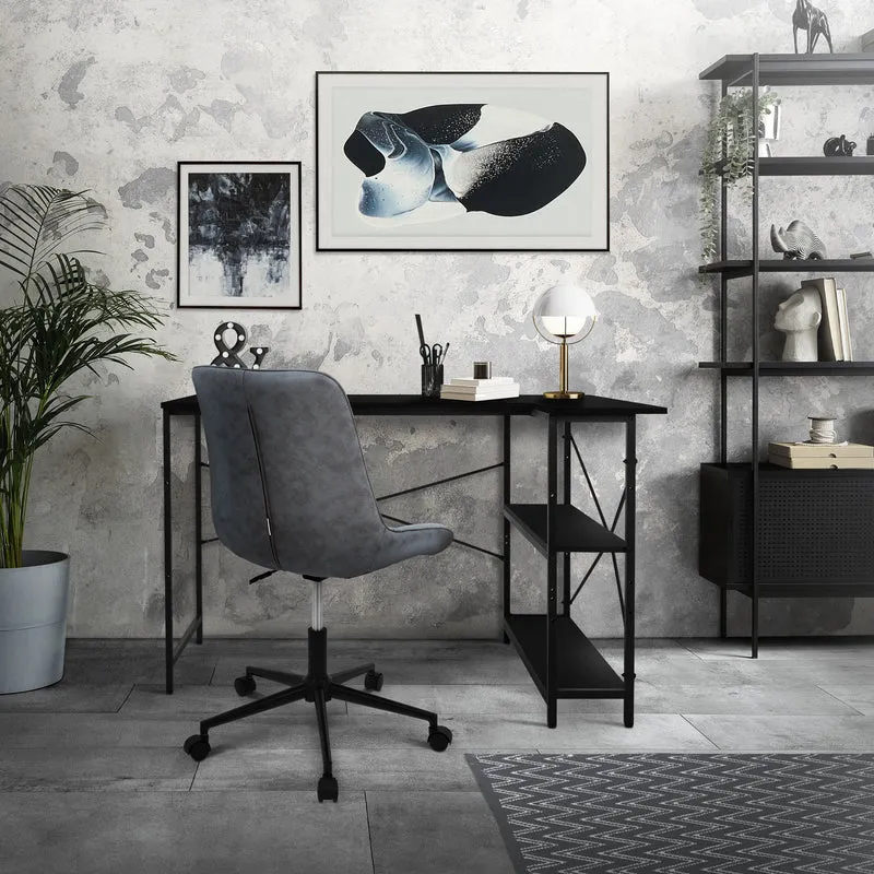 B-Ware Schreibtisch L-Form beidseitig montierbar 120x89x75 cm Carbon mit Regal ML-Design
