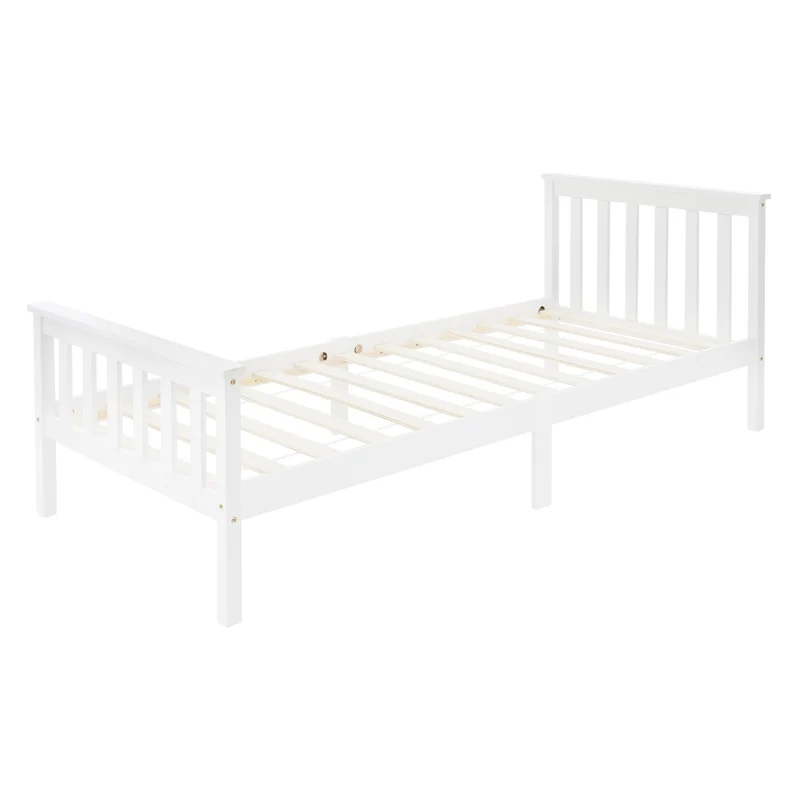 Bettgestell Einzelbett 90x200cm aus Kiefernholz in Weiß mit Lattenrost ML-Design
