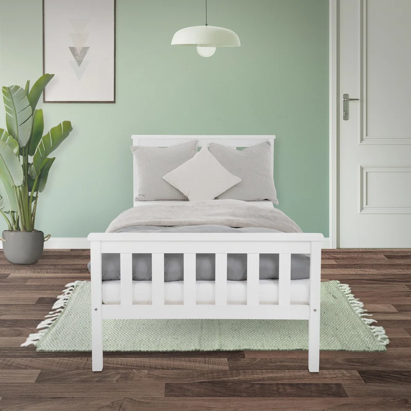 Bettgestell Einzelbett 90x200cm aus Kiefernholz in Weiß mit Lattenrost ML-Design