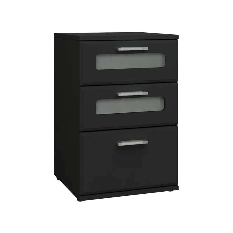 2er Set Nachttisch mit drei Schubladen 40x60x38 cm Schwarz aus Holz ML-Design