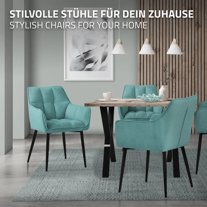 2er Set Esszimmerstuhl Petrol aus Frotteestoff mit dickem gepolsterter Sitz ML-Design