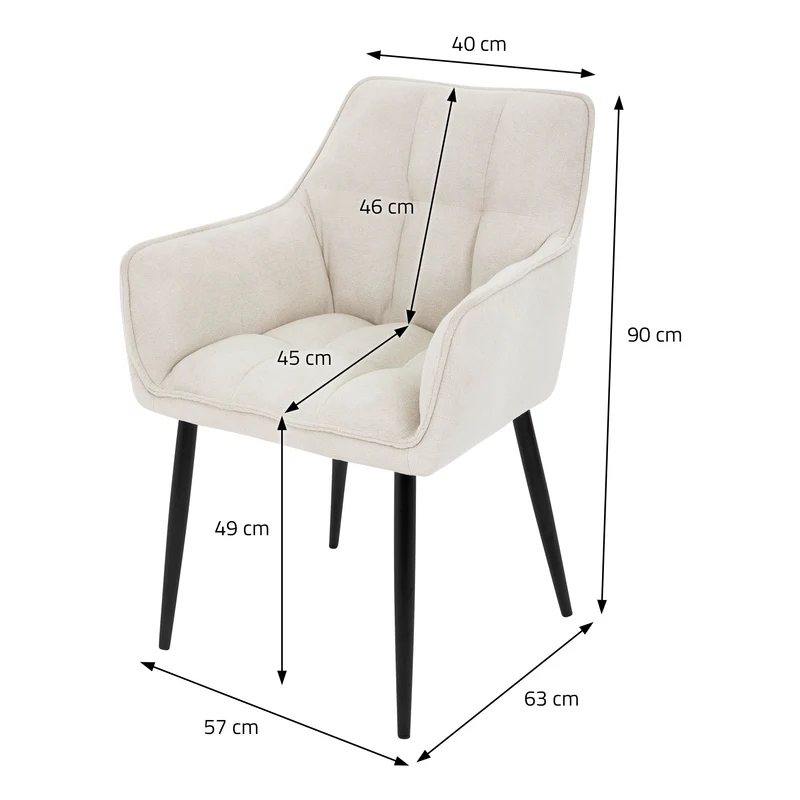 2er Set Esszimmerstuhl Creme aus Frotteestoff mit gepolstertem Sitz ML-Design