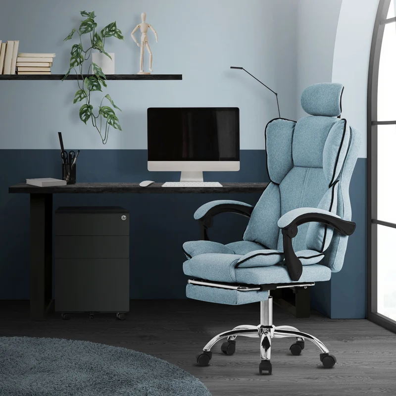 Chefsessel Bürostuhl höhenverstellbar Blau mit höhenverstellbarer Rückenlehne und Fuß-& Kopfstütze bis 120 kg ML-Design