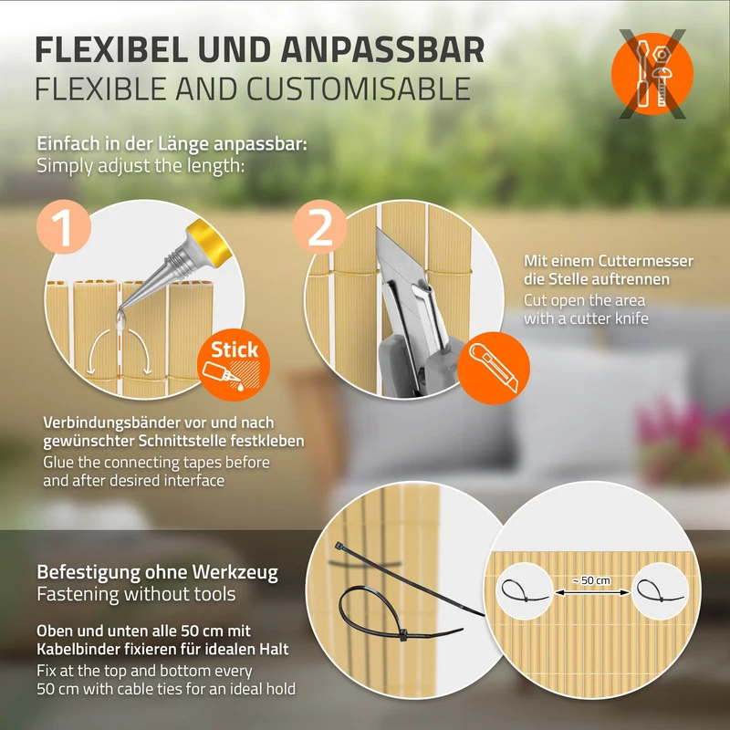 Sichtschutzmatte 90x300 cm Sichtschutzzaun Windschutz Balkonschutz PVC Bambus UV-beständig