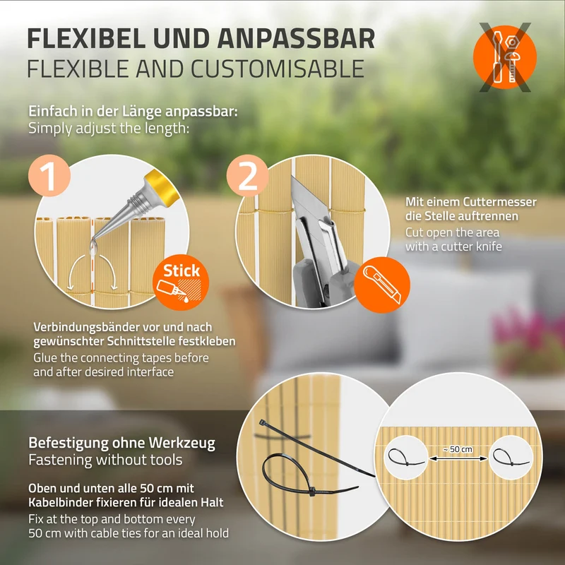 Sichtschutzmatte 80x300 cm Sichtschutzzaun Windschutz Balkonschutz PVC Bambus UV-beständig