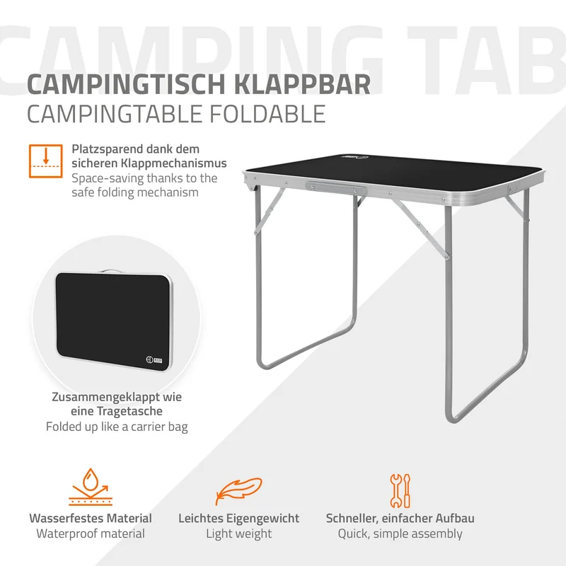 Campingtisch klappbar 70x50x60 cm Schwarz aus Aluminium