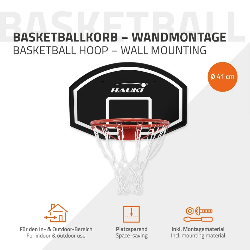 Basketballkorb Set 71x45 cm Schwarz aus Nylon und Kunststoff inkl. Netz und Board