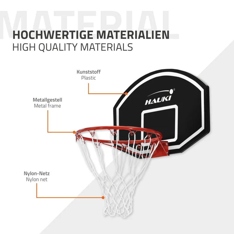 Basketballkorb Set 71x45 cm Schwarz aus Nylon und Kunststoff inkl. Netz und Board