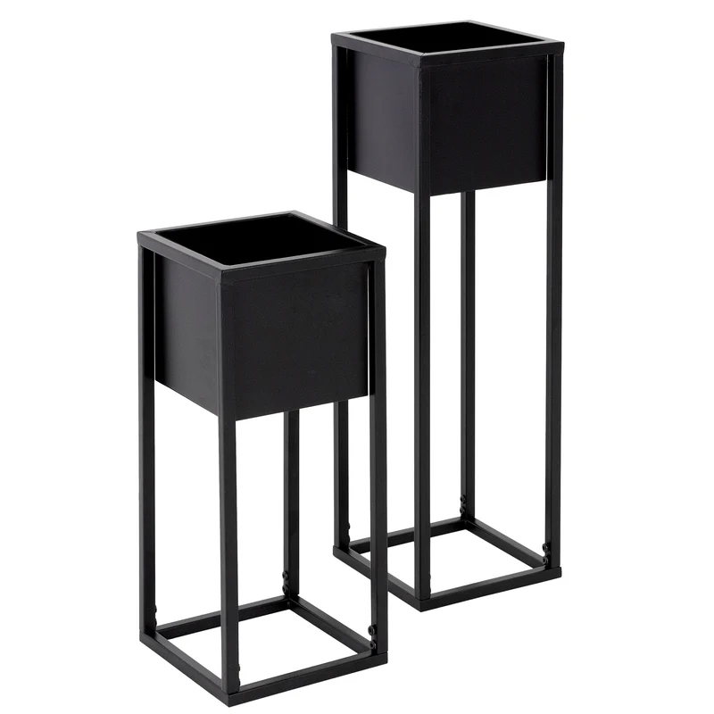 Blumenständer 2er Set mit herausnehmbarem Blumentop eckig Schwarz aus Metall ML-Design